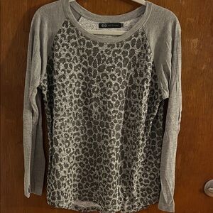John Galt Gray Leopard Print Crew Neck Sweater